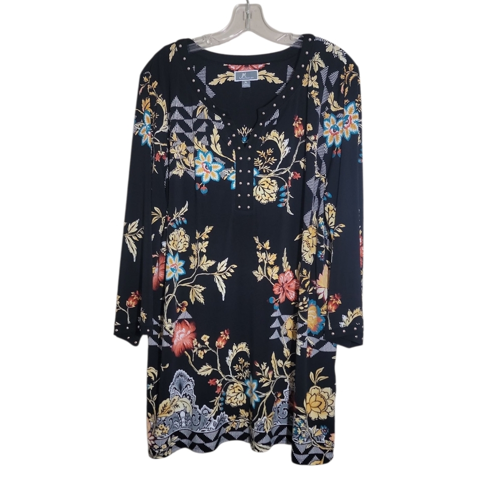 JM Collection floral, paisley print scoop split neck tunic top size XL